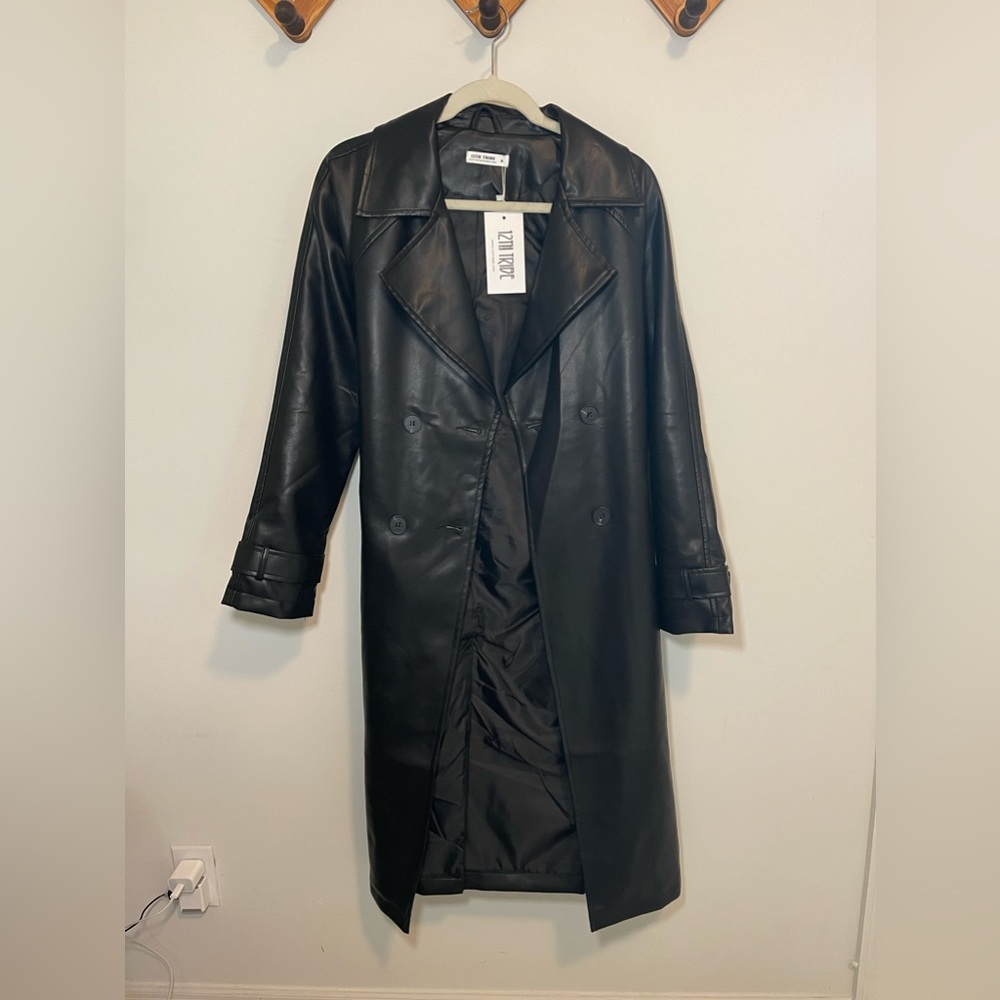 12th Tribe Brynne Faux Leather Black Trench